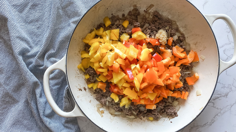 bell peppers in skillet