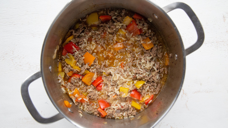 stuffed pepper soup in pot 