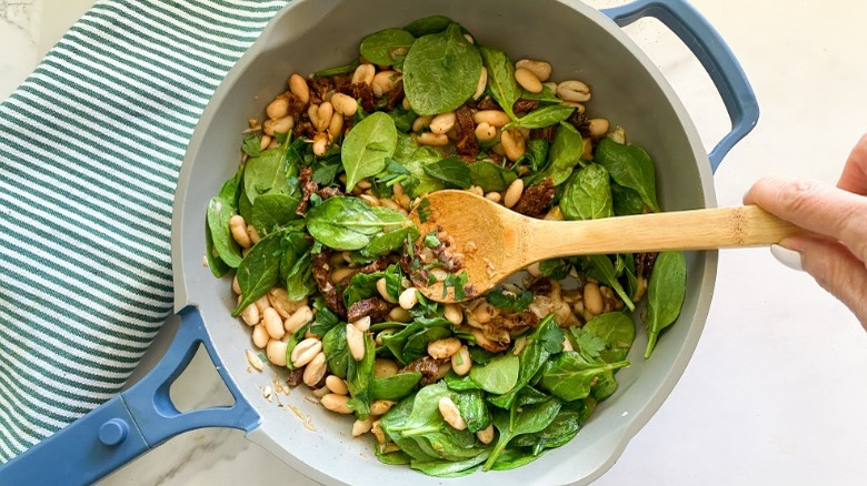 portobello stuffing in frying pan