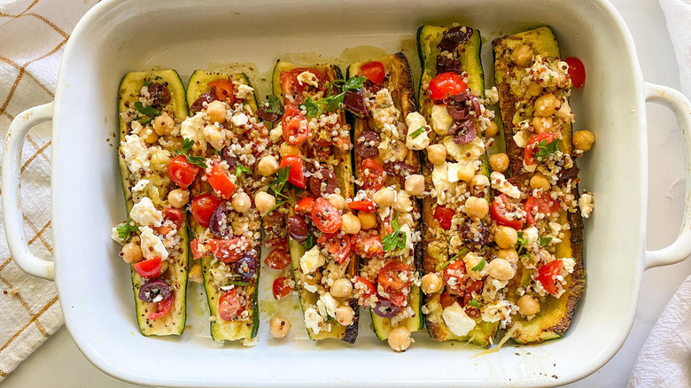 stuffed zucchini boats in dish