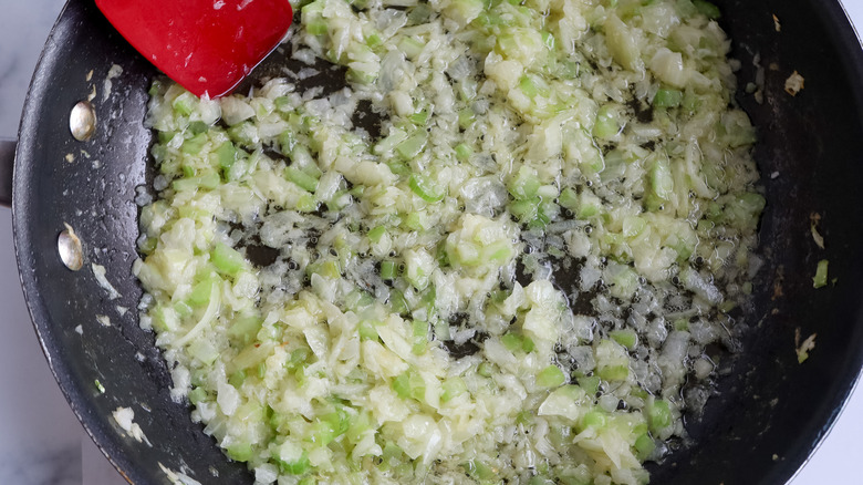 vegetables cooking in pan