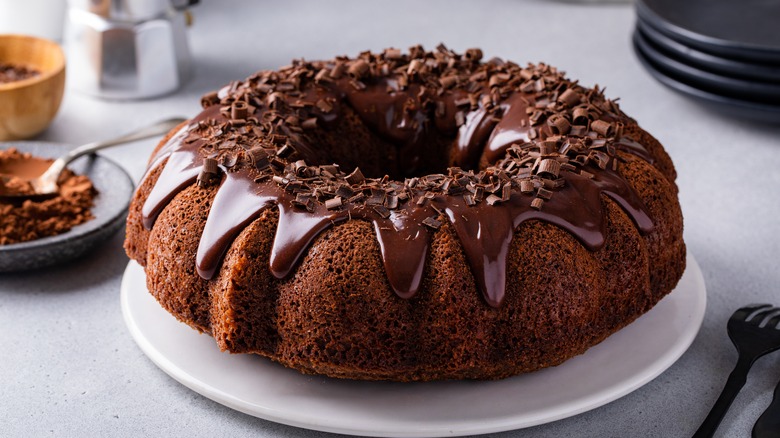 chocolate bundt cake with chocolate glaze