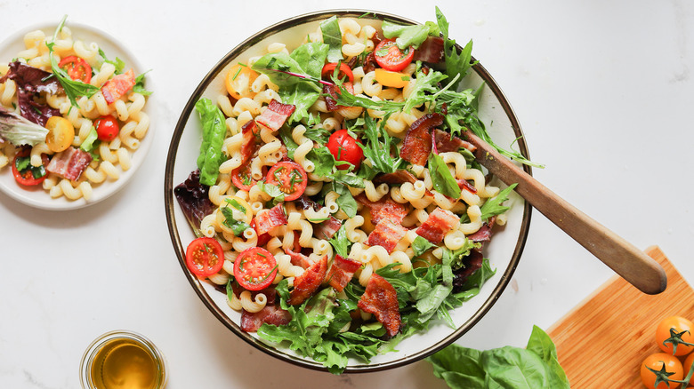 Bowl of fresh herb pasta salad