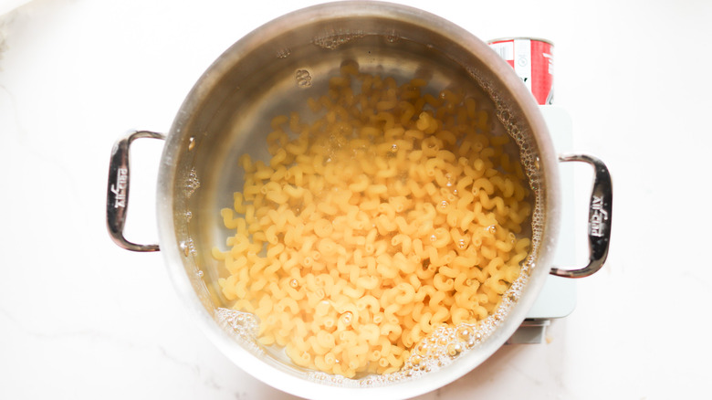 Pasta cooking in large pot