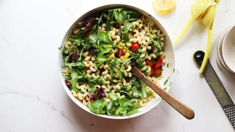 Salad dressed with lemon juice