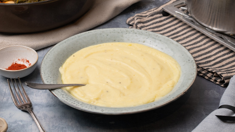 lemony polenta with chorizo stew