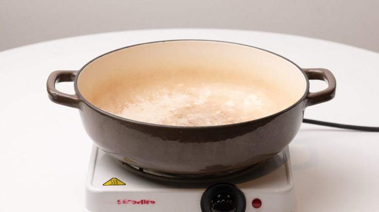 heating a large pan