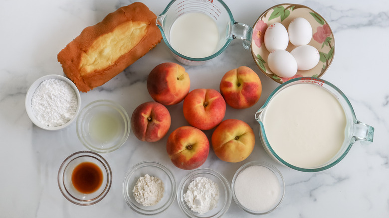 peaches and cream trifle ingredients on a table