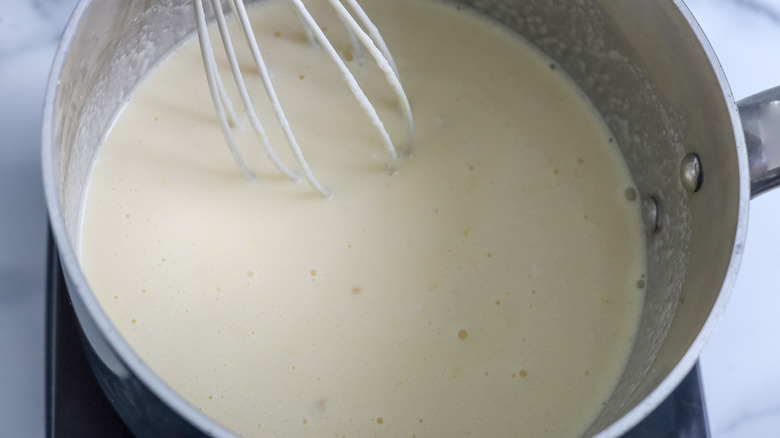 pastry cream ingredients in a saucepan