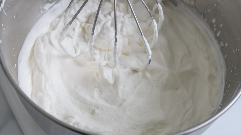 whipped cream in a stand mixer bowl