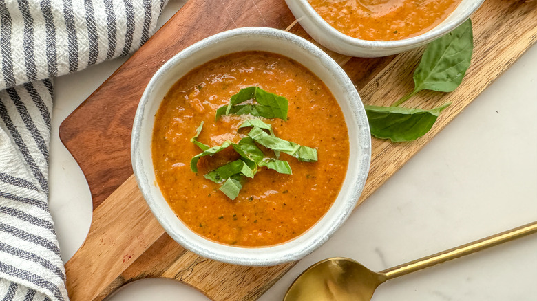 bowl of soup with basil