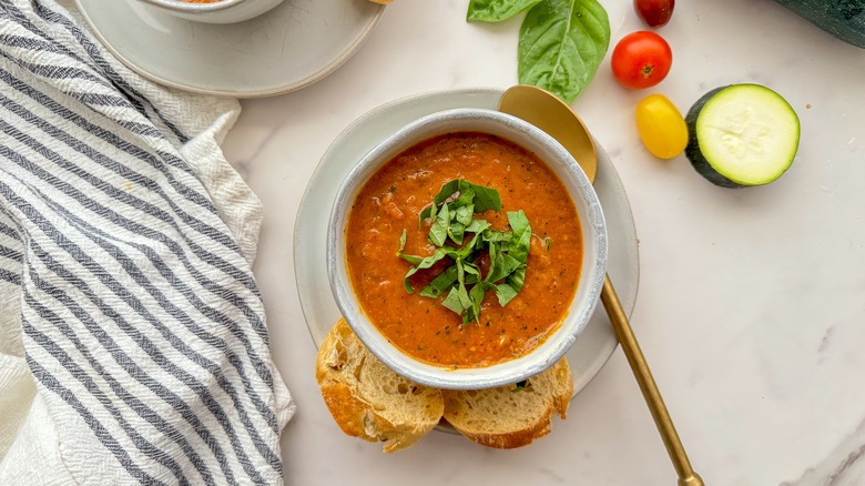 bowl of soup with bread