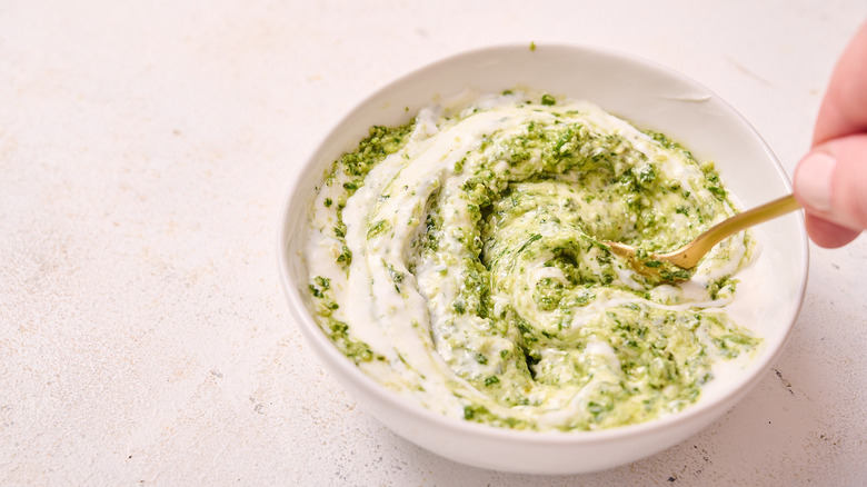 combining pesto and goat cheese