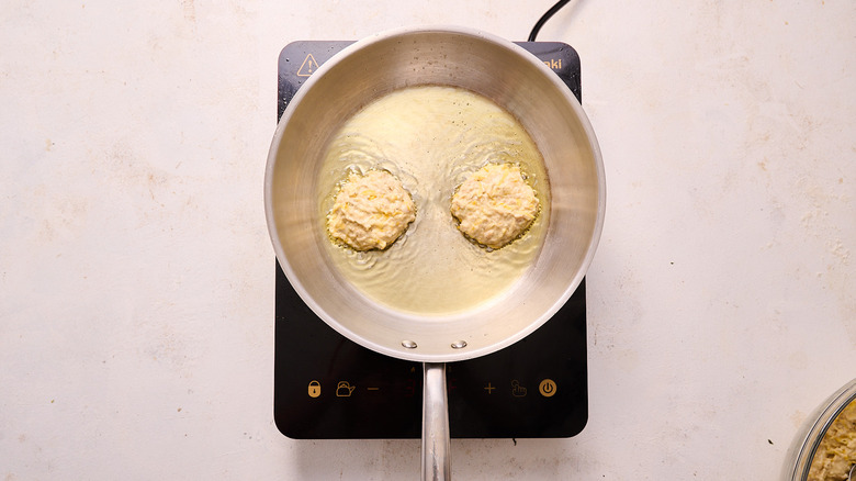 fritters frying in oil