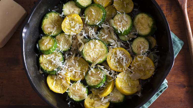 summer squash rounds in pan