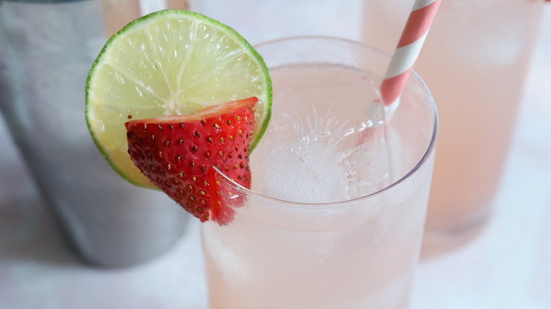 closeup strawberry paloma cocktail