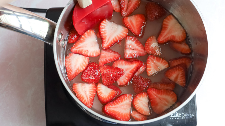 strawberry syrup in saucepan