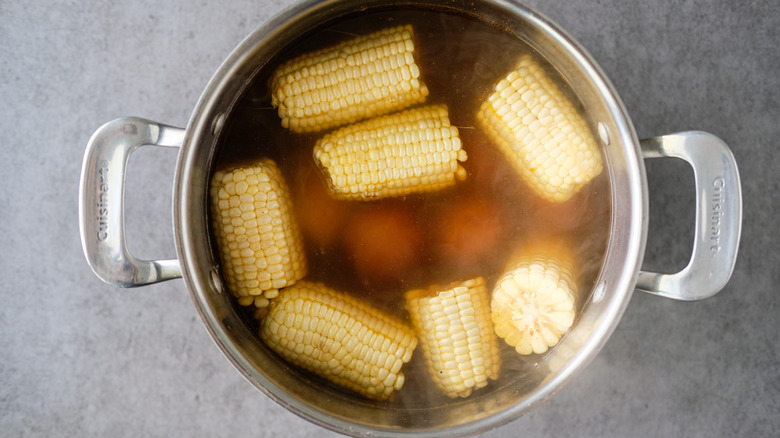 corn cooking in pot