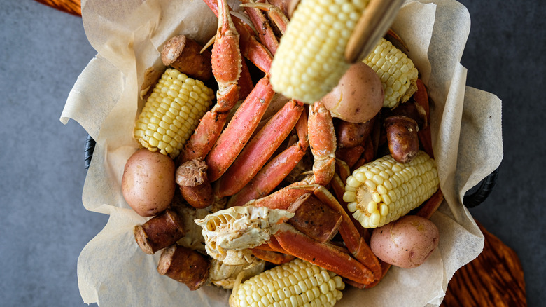 crab legs corn and potatoes