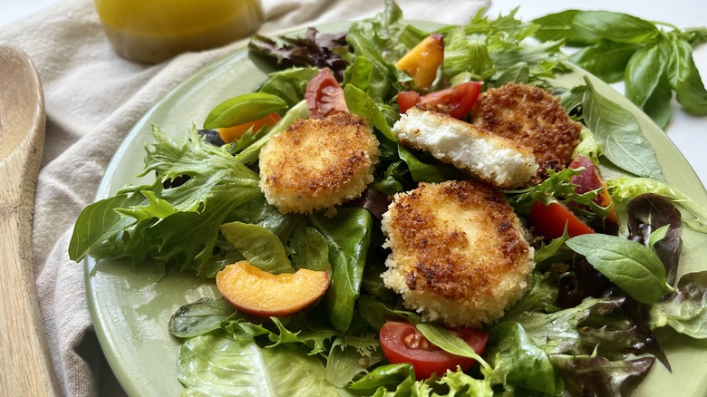 salad with fried cheese medallions