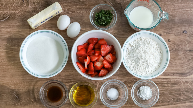 ingredients for strawberry basil upside down cake