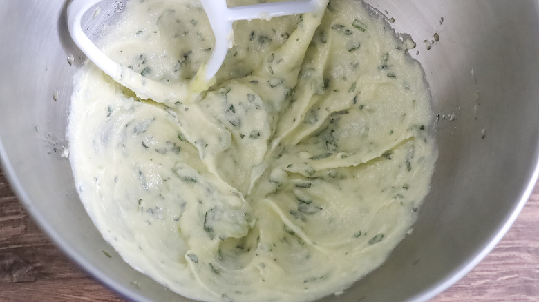 butter, sugar and olive oil beaten in the bowl of a stand mixer