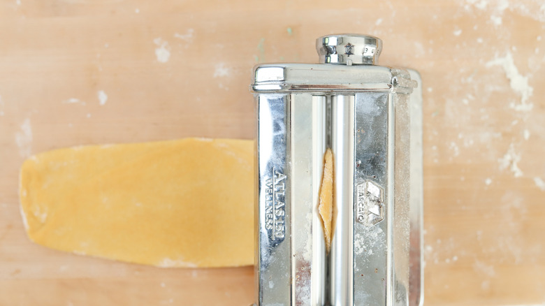 pasta sheet in pasta roller