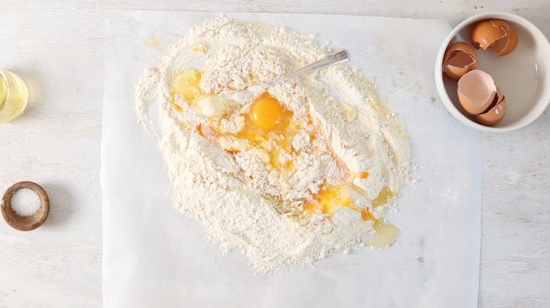 flour mound with egg well