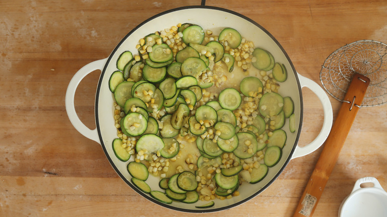 corn and zucchini cooking