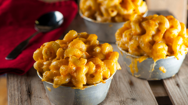 A mac and cheese picnic ready to eat