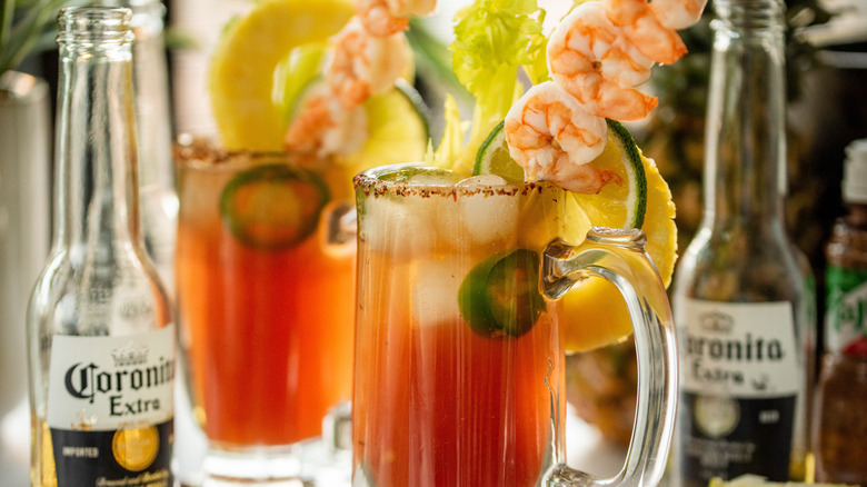 super-garnished michelada in glass 