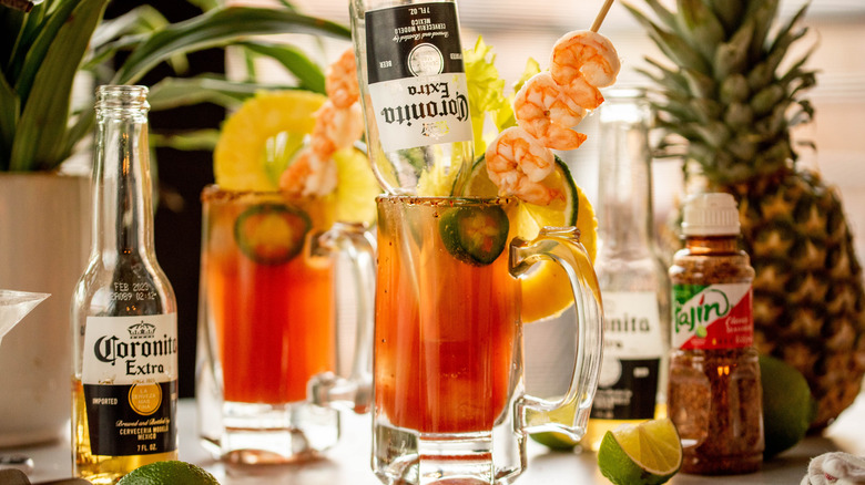 super-garnished michelada in glass 