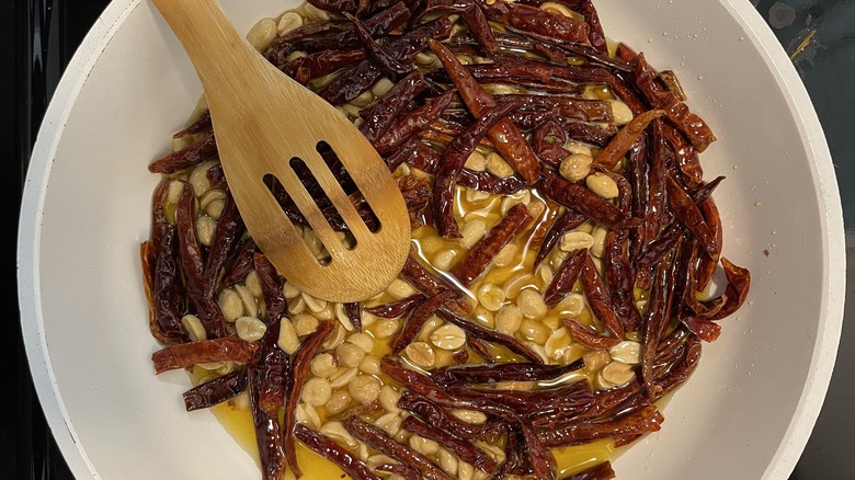 peanuts and chiles in oil