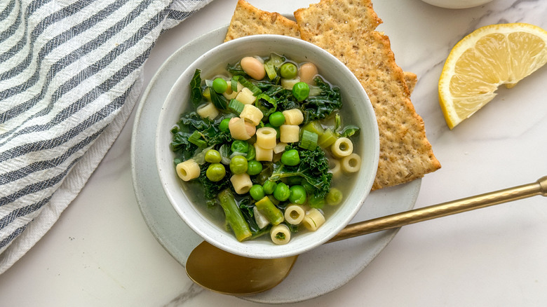 soup in bowl with crackers