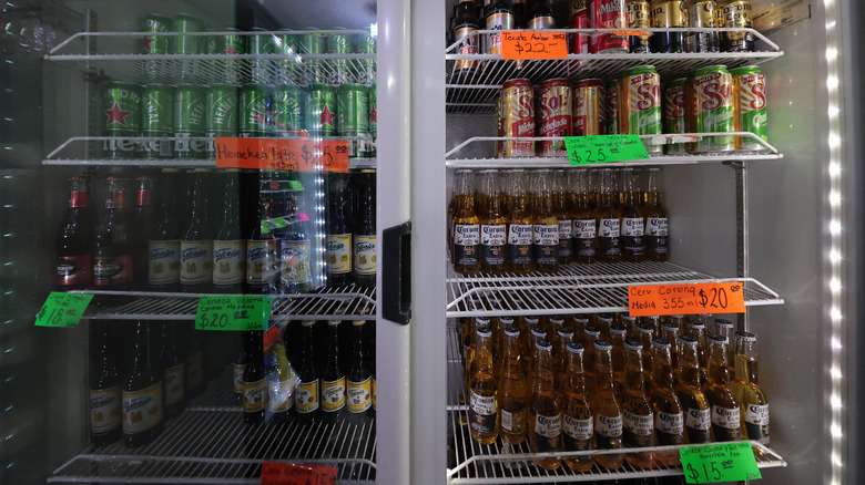 fridge with low beer stock and high prices