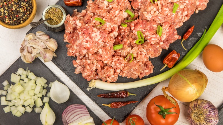 Meatloaf ingredients on counter