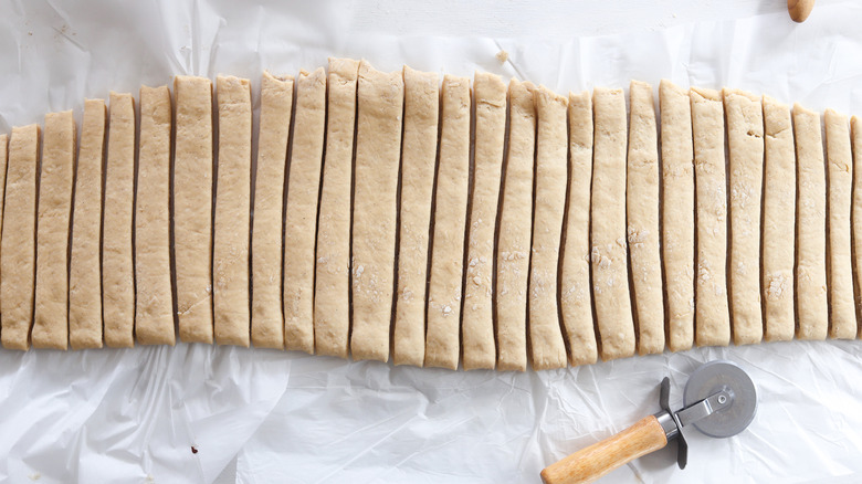 dough cut into strips