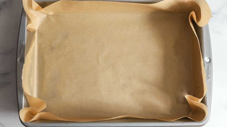 baking pan filled with brown paper