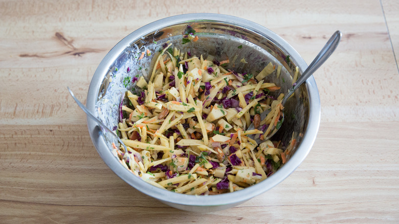 rutabaga salad in metal bowl