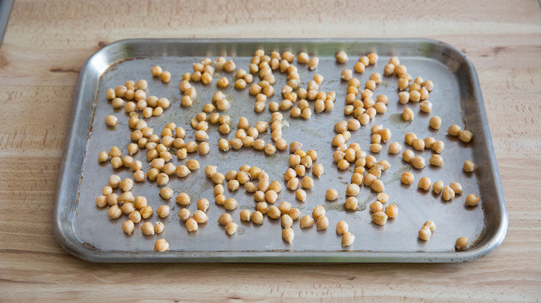 chickpeas on baking sheet