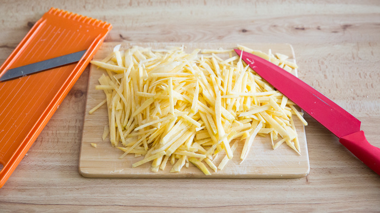 rutabaga matchsticks on cutting board