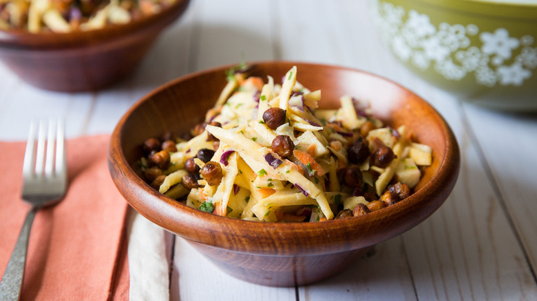 rutabaga salad in wooden bowl