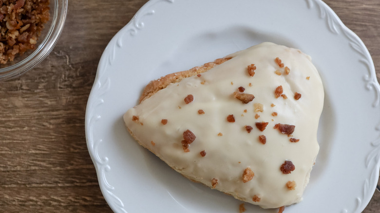 maple bacon scone on plate