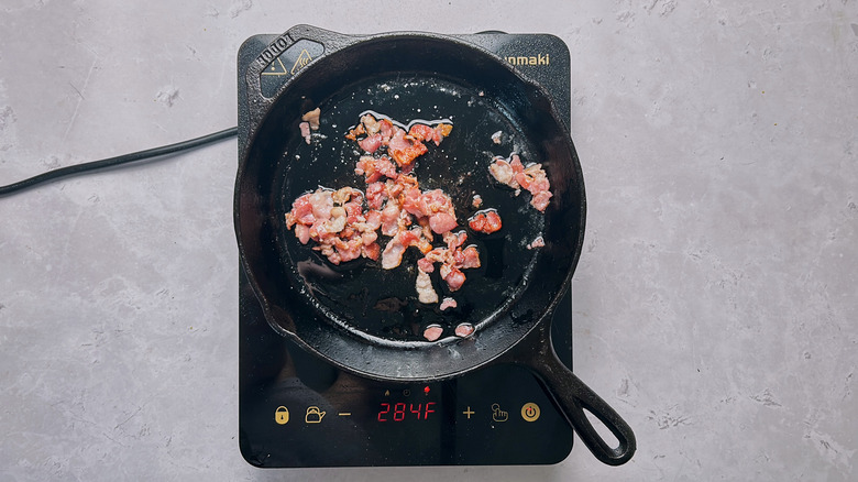 browning bacon in skillet