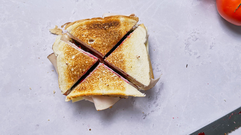 sandwich sliced into quarters 