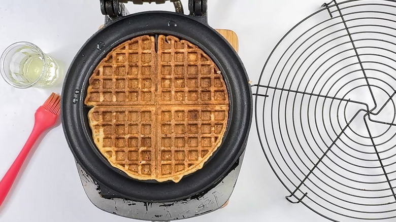 Cooking waffle in iron