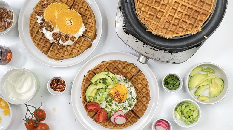 Waffles with sweet and savory toppings