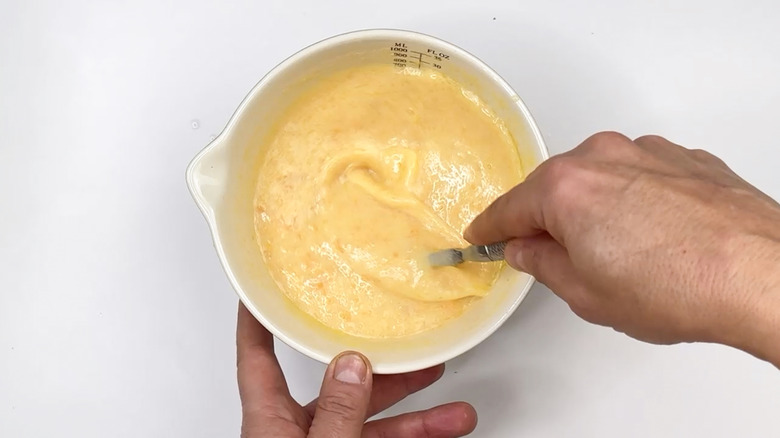 sweet potato, milk, butter, and eggs mixture