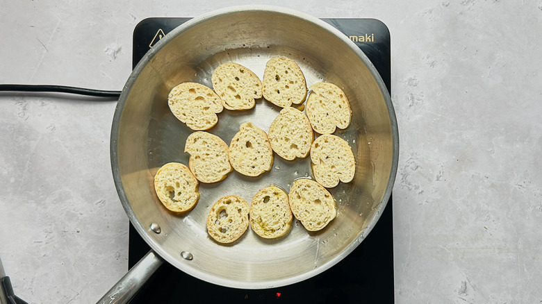 baguette slices in skillet