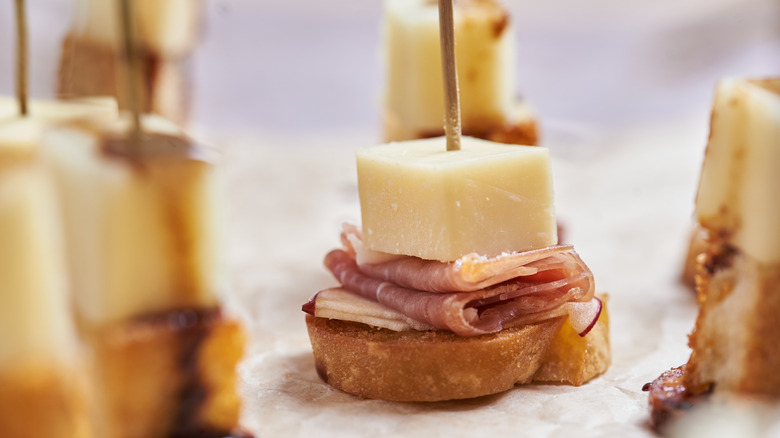 charcuterie skewer on a table